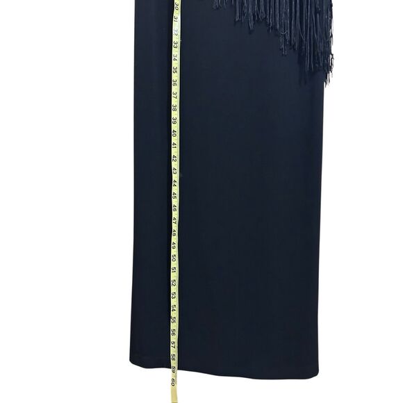Connected Apparel Black Tassel Fringe Diagonal Maxi Gown Dress Women's 10 - Picture 9 of 12